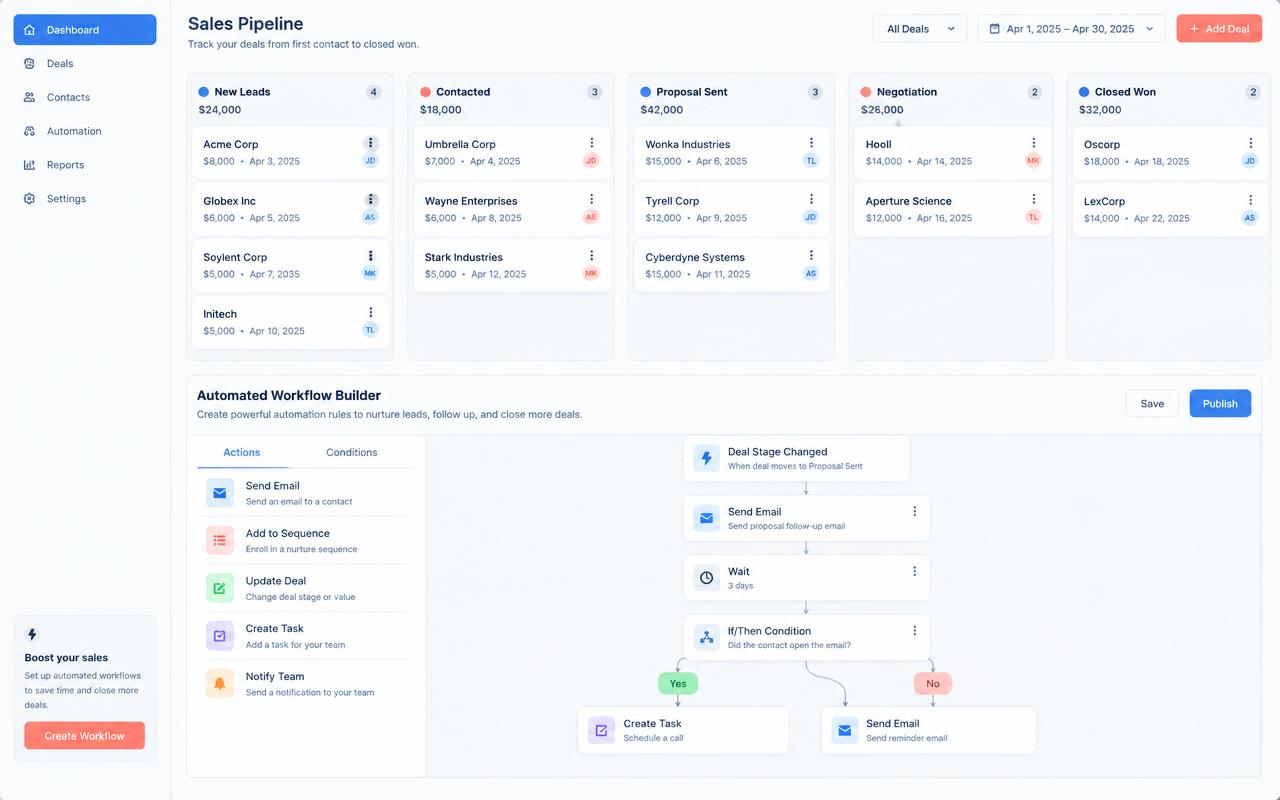 Sales pipeline board and workflow automation builder
